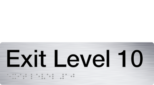 exit level 10 sign in stainless steel