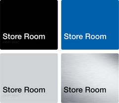 store room sign in black, blue, grey, stainless steel