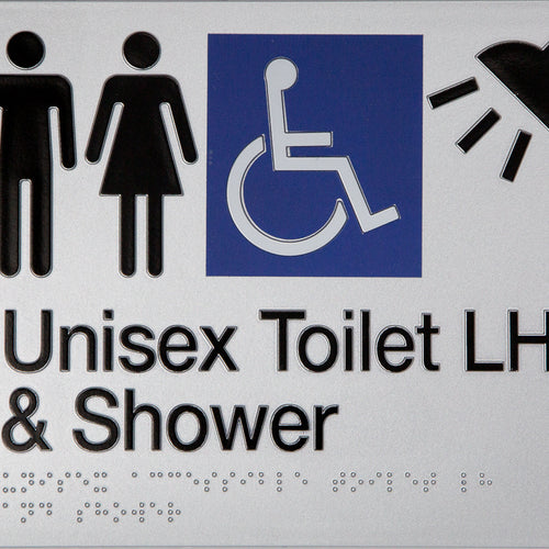 Unisex Toilet LH & Shower Sign (Silver/Black) - IMG 2