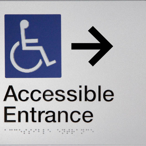 Accessible Entrance Sign (Silver) Right Arrow - IMG 2