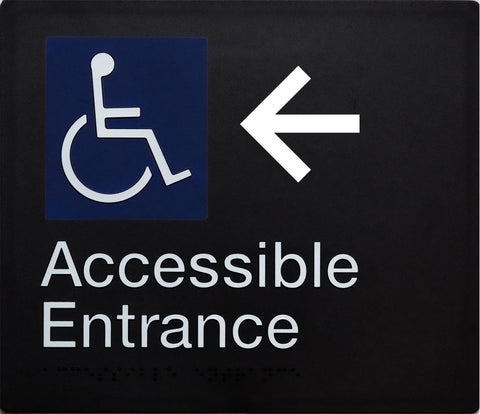 Accessible Entrance Sign (Black) Right Arrow