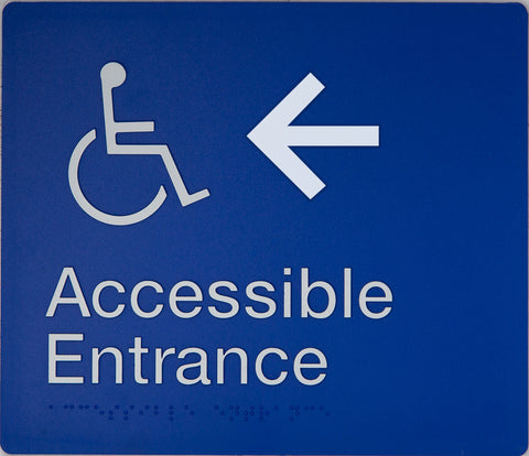Accessible Entrance Sign (Silver) Left Arrow