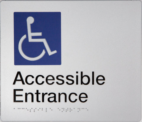 Accessible Entrance Sign (Blue) Left Arrow