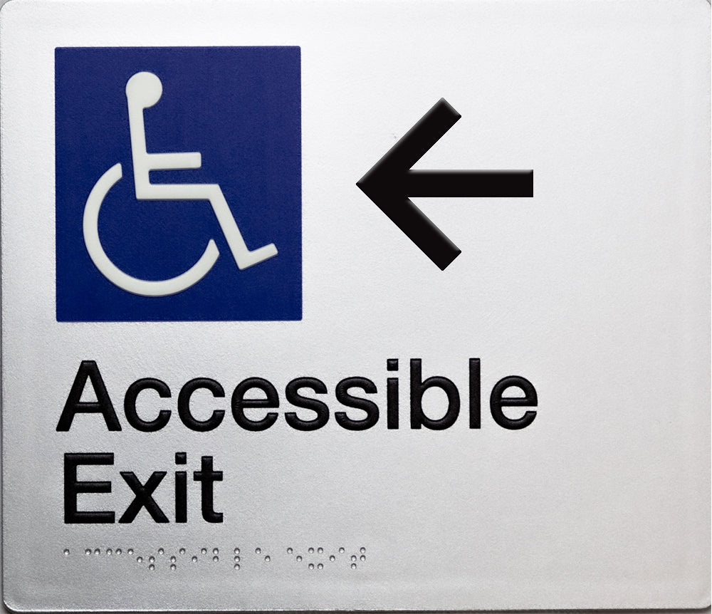 Accessible Exit Sign (Silver) Left Arrow Accessible Exit Sign (Silver) Left Arrow