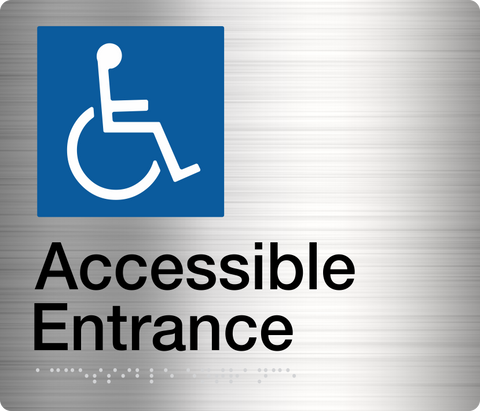 Accessible Entrance Sign (Blue) Left Arrow