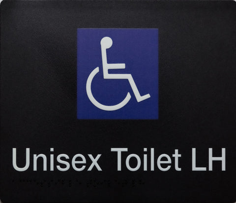 Unisex Toilet LH Braille Sign (Silver/Black)