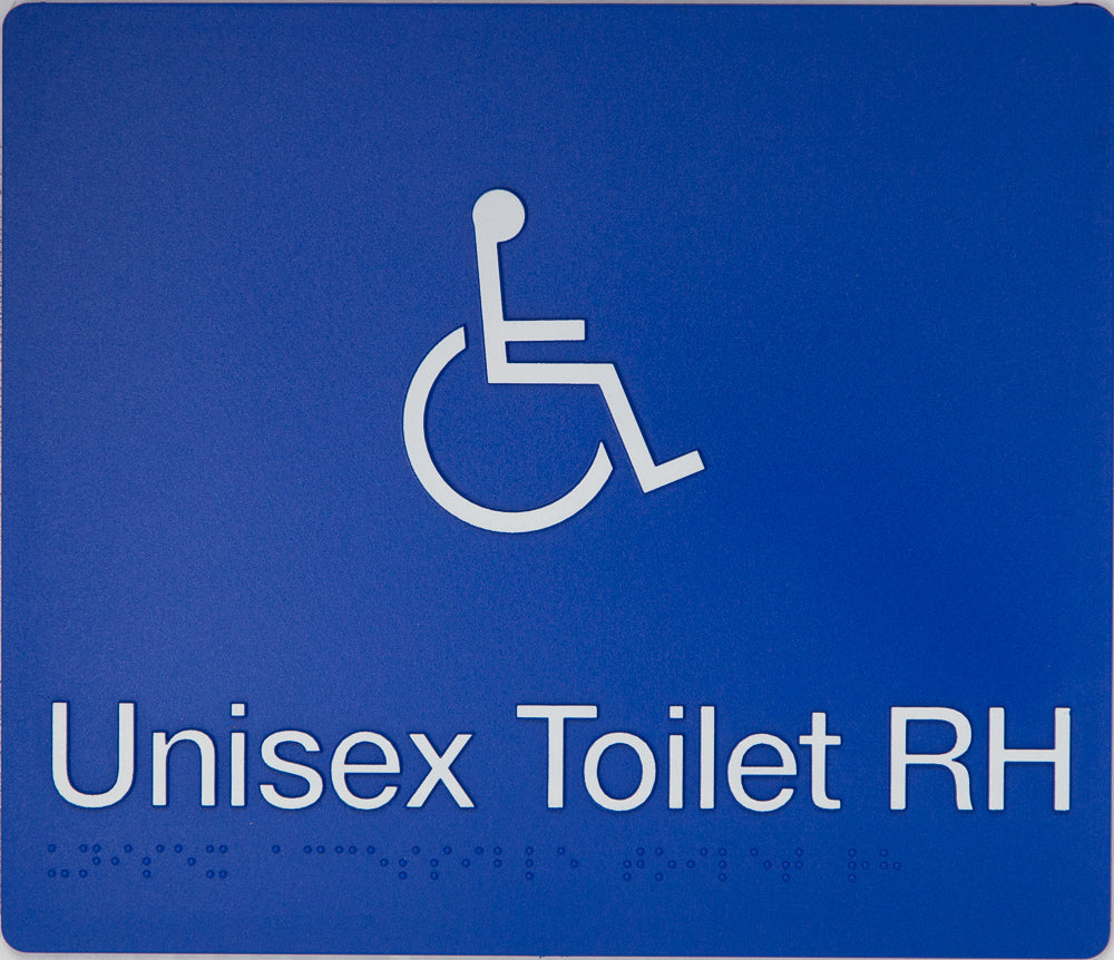 Unisex Toilet RH Sign (Blue) Wheelchair Icon Unisex Toilet RH Sign (Blue) Wheelchair Icon