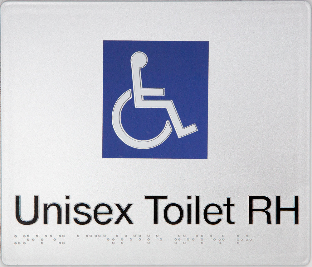 Unisex Toilet RH Sign (Silver) Wheelchair Icon Unisex Toilet RH Sign (Silver) Wheelchair Icon