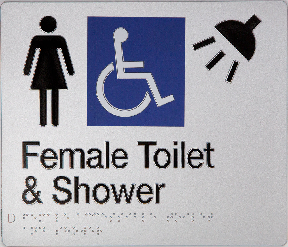 Female Accessible Toilet & Shower Sign (Silver) Female Accessible Toilet & Shower Sign (Silver)
