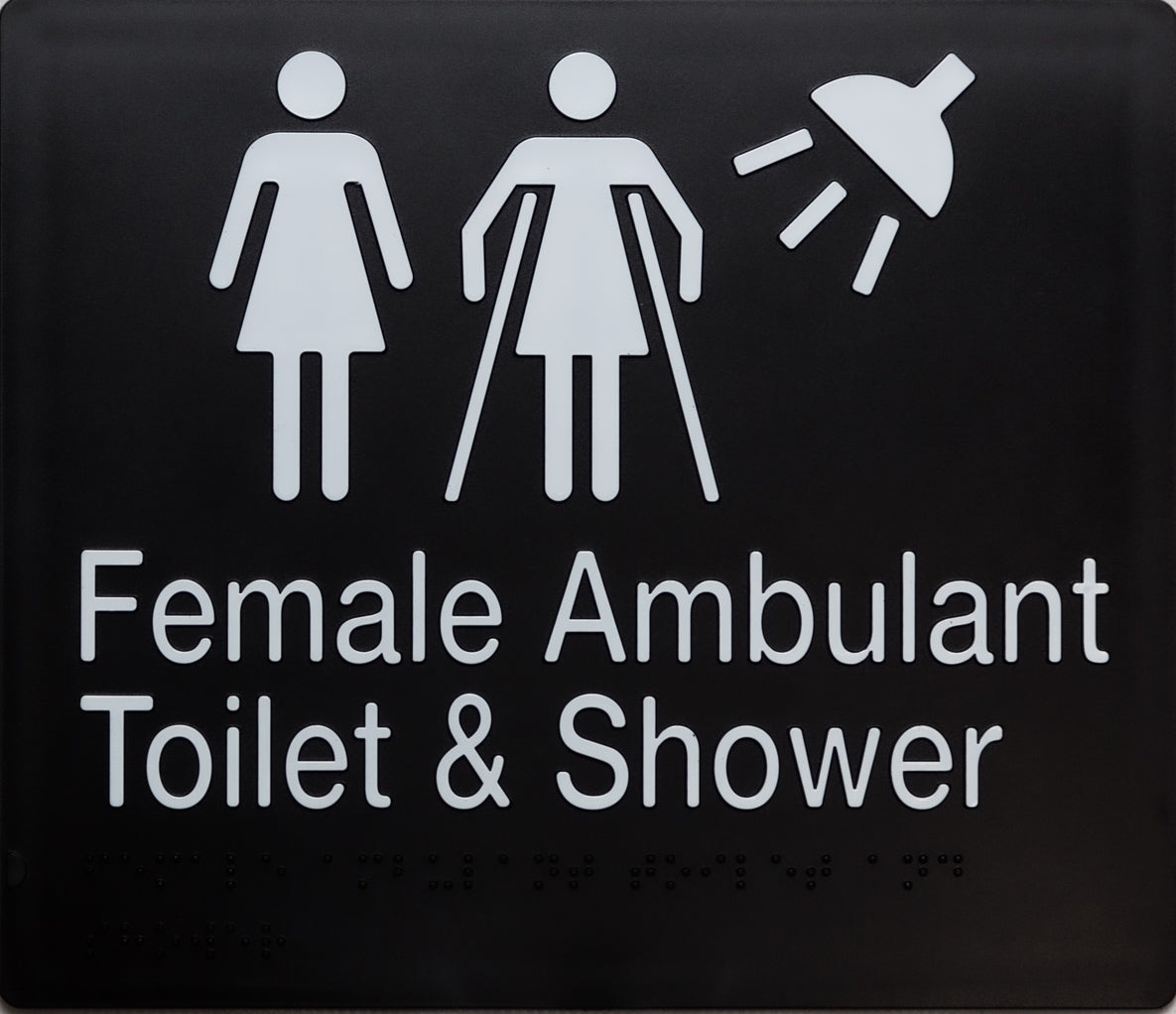 Female Ambulant Toilet & Shower Sign (Black/White) Female Ambulant Toilet & Shower Sign (Black/White)