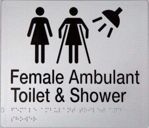 Female Ambulant Toilet & Shower Sign (Stainless Steel)