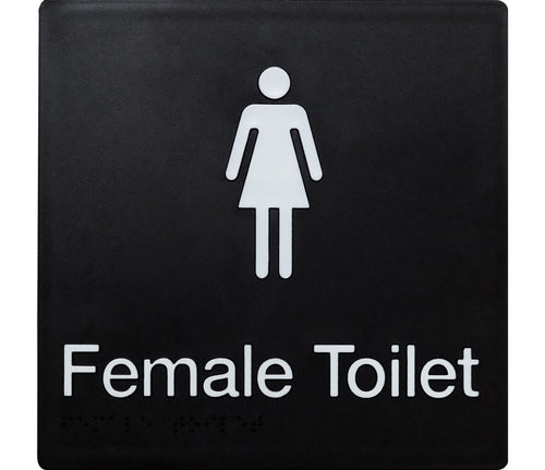 female toilet with braille sign black