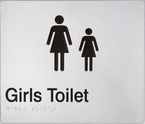 girls toilet sign silver