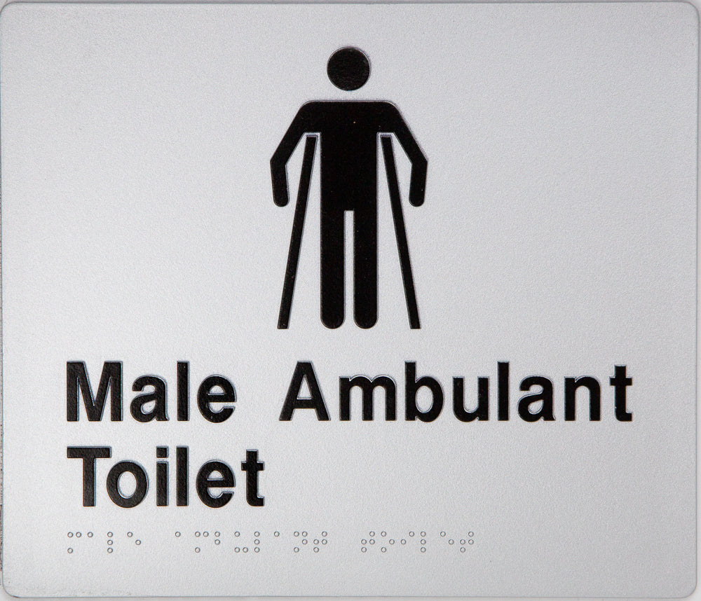 Male Ambulant Toilet Sign With Braille (Silver/Black) Male Ambulant Toilet Sign With Braille (Silver/Black)