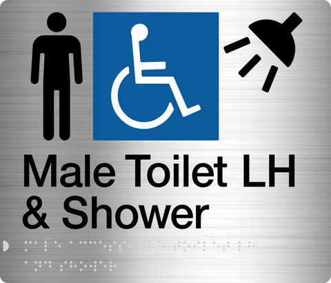 Male Toilet LH & Shower Sign (Silver)