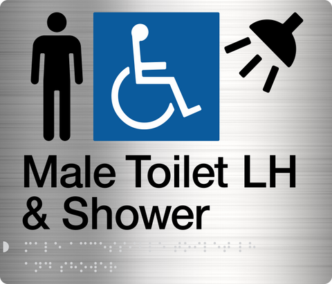 Unisex Toilet LH & Shower Sign (Silver/Black)