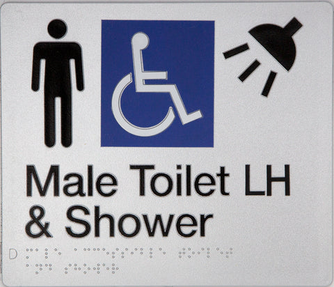 Unisex Toilet LH & Shower Sign (Blue/White)