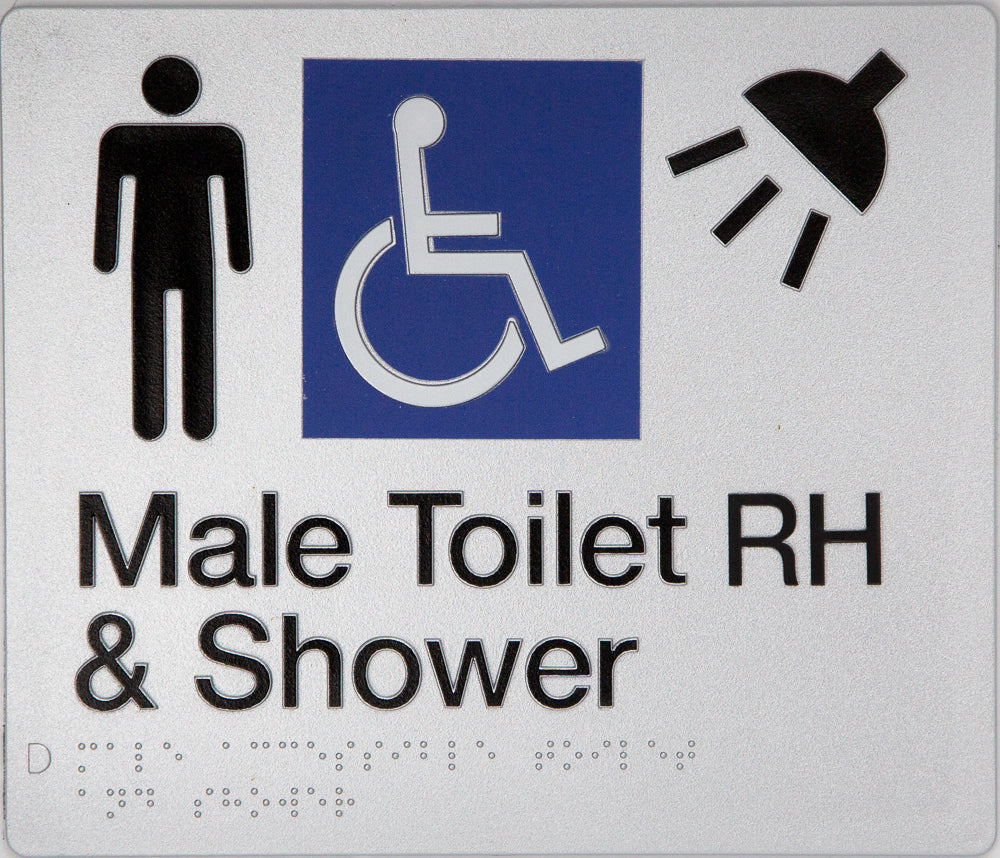 Male Accessible Toilet RH & Shower Sign (Silver) Male Accessible Toilet RH & Shower Sign (Silver)