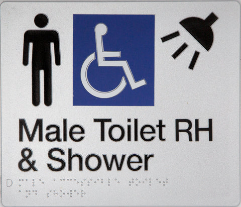 Male Toilet LH & Shower Sign (Silver)