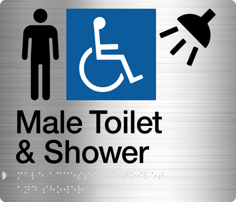 Male Accessible Toilet & Shower Sign (Silver)