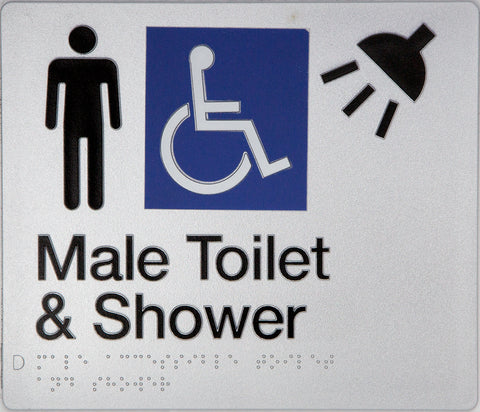 Unisex Toilet LH & Shower Sign (Silver/Black)
