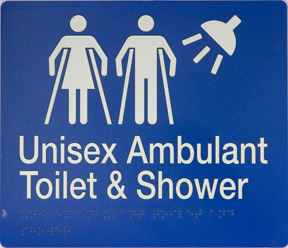 Unisex Ambulant Toilet & Shower Sign 2 Icons (Blue/White) Unisex Ambulant Toilet & Shower Sign 2 Icons (Blue/White)
