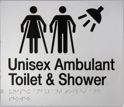 Unisex Accessible Toilet & Shower Sign (Silver/Black)