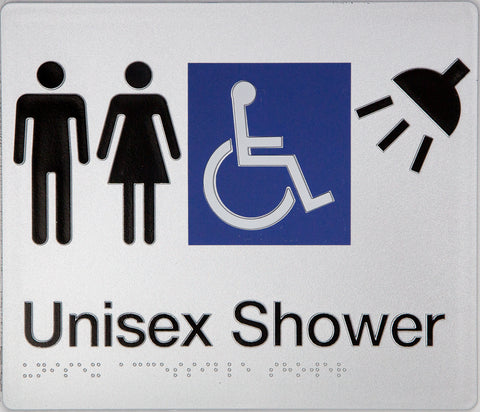 Unisex Toilet LH & Shower Sign (Blue/White)