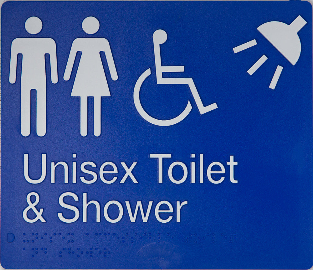 Unisex Accessible Toilet & Shower Sign (Blue/White) Unisex Accessible Toilet & Shower Sign (Blue/White)