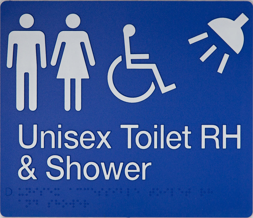 Unisex Toilet RH & Shower Sign (Blue/White) Unisex Toilet RH & Shower Sign (Blue/White)