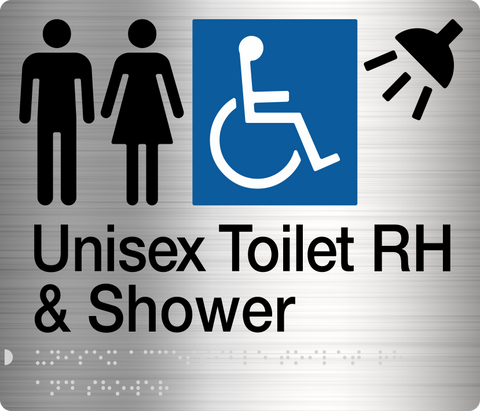 Unisex Toilet LH & Shower Sign (Silver/Black)