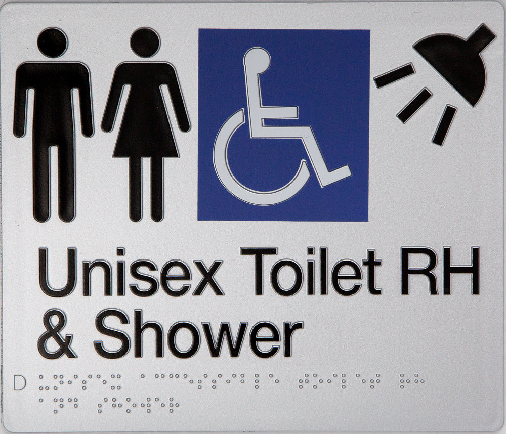 Unisex Toilet RH & Shower Sign (Silver/Black) Unisex Toilet RH & Shower Sign (Silver/Black)
