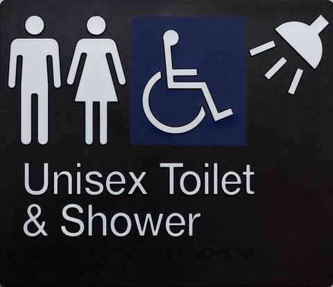 Unisex Toilet LH & Shower Sign (Silver/Black)