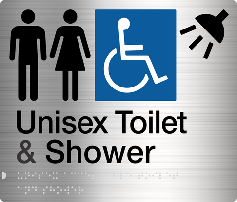 Unisex Toilet RH & Shower Sign (Blue/White)