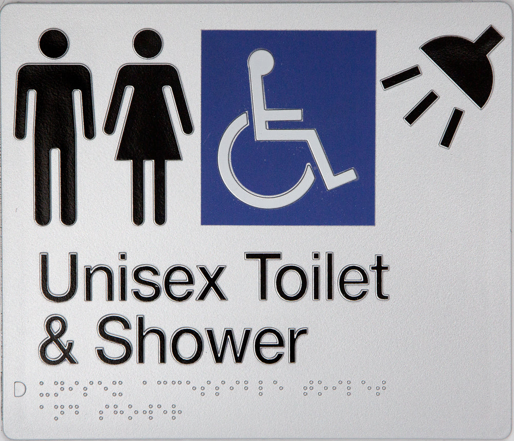 Unisex Accessible Toilet & Shower Sign (Silver/Black) Unisex Accessible Toilet & Shower Sign (Silver/Black)