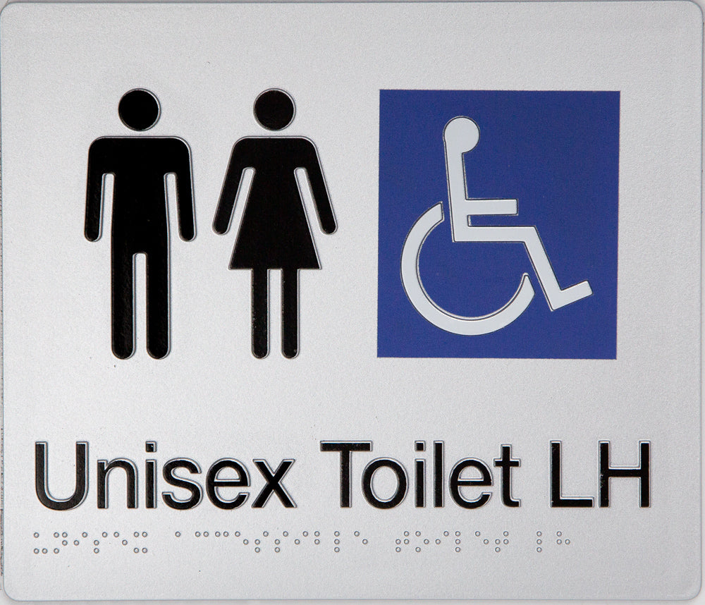 Unisex Toilet LH Braille Sign (Silver/Black) Unisex Toilet LH Braille Sign (Silver/Black)