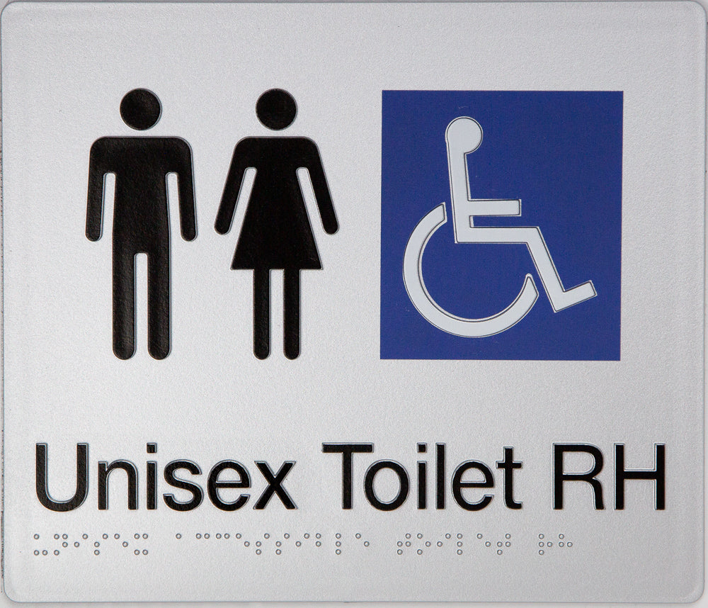 Unisex Toilet RH Braille Sign (Silver/Black) Unisex Toilet RH Braille Sign (Silver/Black)