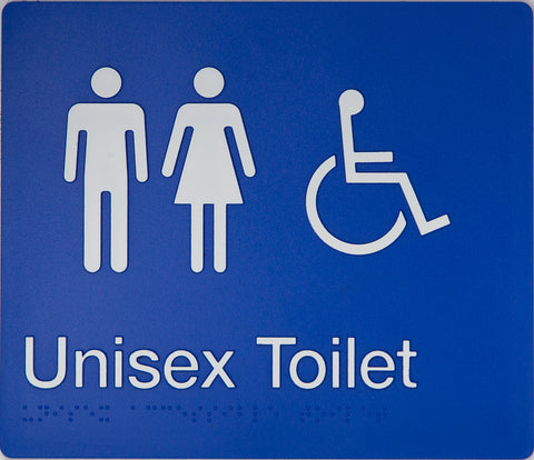 Unisex Toilet LH & Shower Sign (Blue/White)