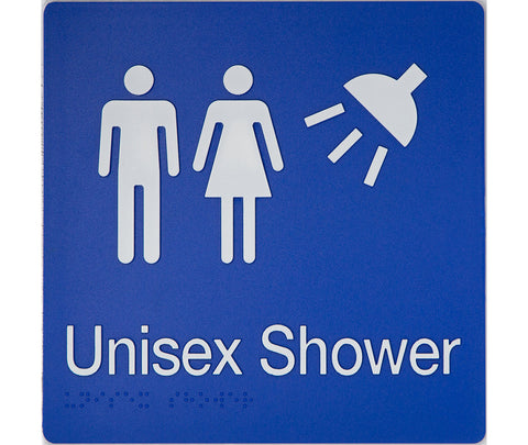 Unisex Toilet RH & Shower Sign (Blue/White)