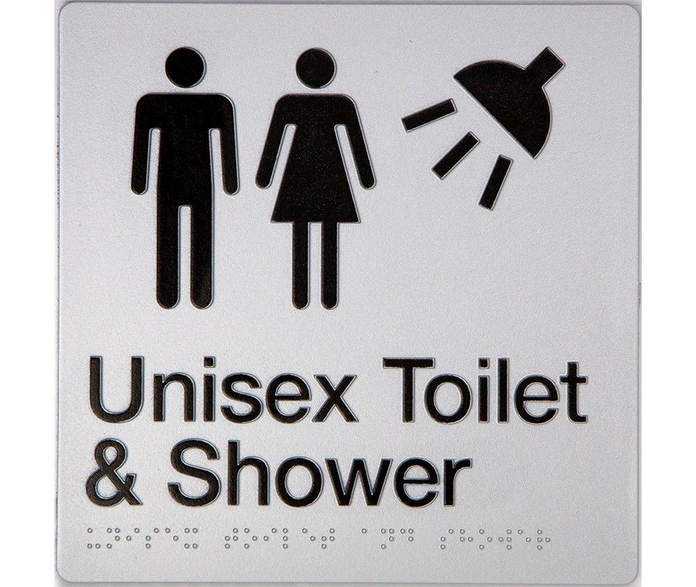 Unisex Toilet & Shower Sign (Silver) 3 Icons Unisex Toilet & Shower Sign (Silver) 3 Icons