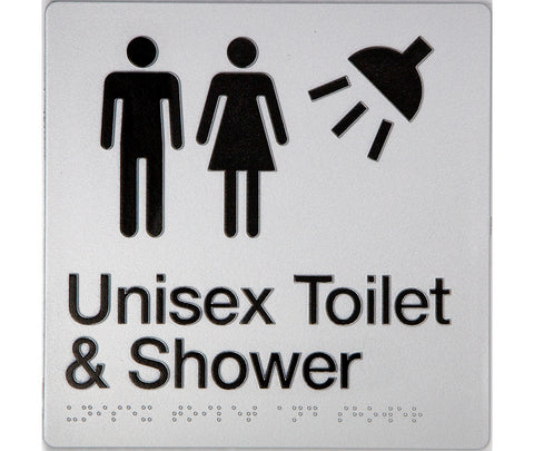 Unisex Toilet LH & Shower Sign (Blue/White)