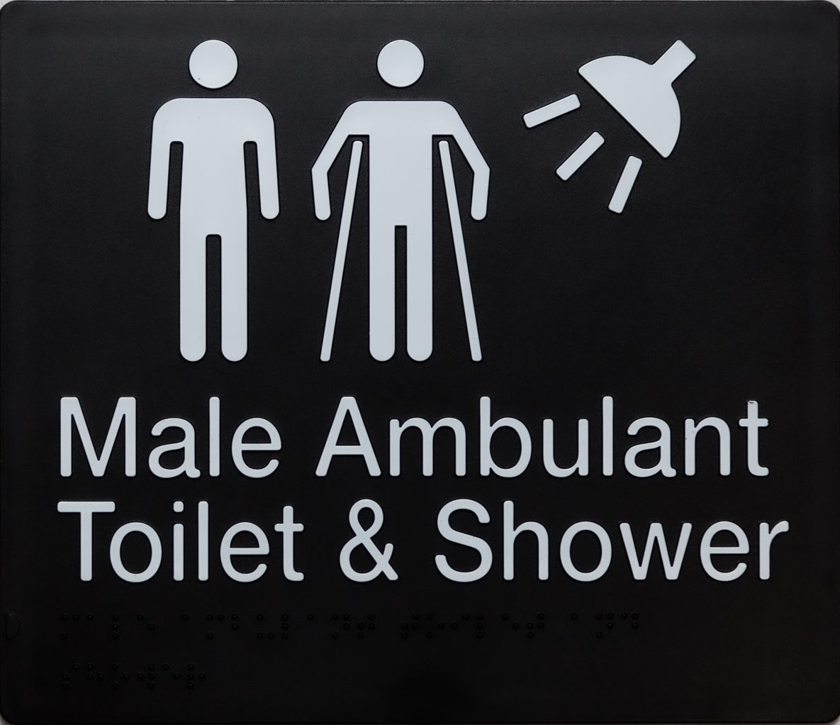 Male Ambulant Toilet & Shower Sign (Black/White) Male Ambulant Toilet & Shower Sign (Black/White)