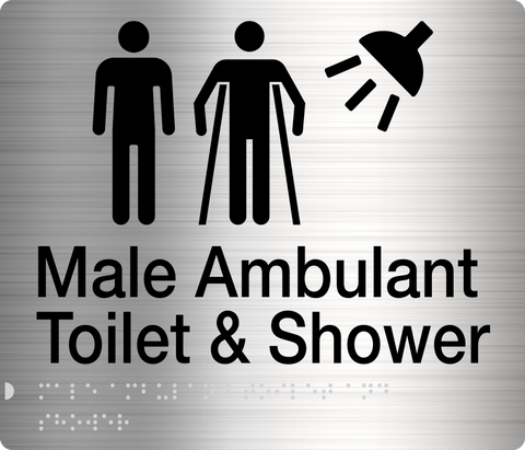 Male Ambulant Toilet Sign With Braille 2 Icons (Silver)