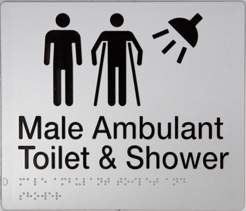Male Ambulant Toilet & Shower Sign (Silver/Black) Male Ambulant Toilet & Shower Sign (Silver/Black)