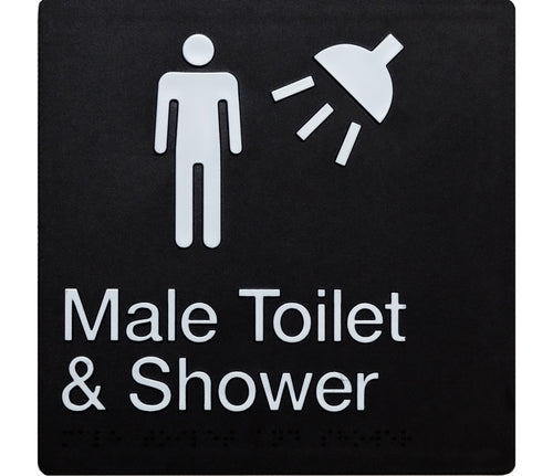 Male Toilet and Shower Sign (Black)