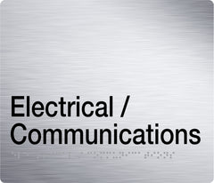 electrical/communications sign in stainless steel