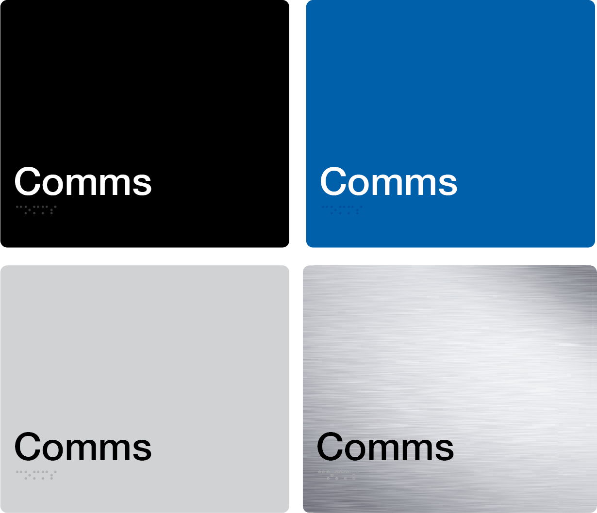 Coms Sign Comms Braille Signs (Black, Blue, Silver, Stainless Steel). – Tim The ...