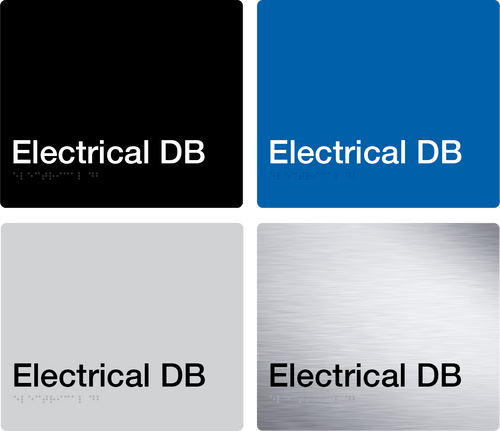 electrical db sign in black, blue, grey and stainless steel