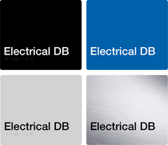 electrical db sign in black, blue, grey and stainless steel