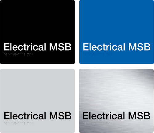 electrical msb sign in black, blue, grey and stainless steel